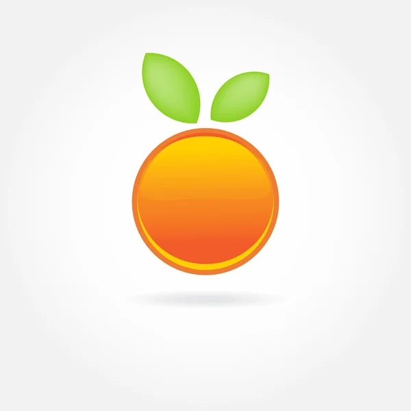 Orange fruit with green leaf logo design. — Stock Vector