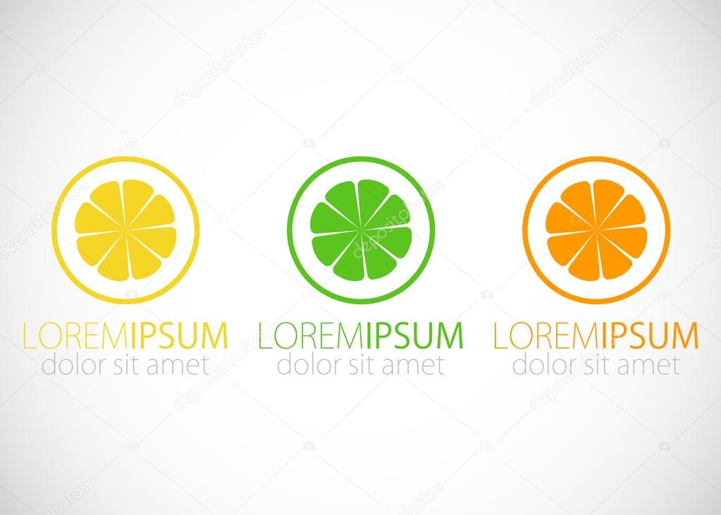 Lemon, lime and orange - vector logo sign. Bright colors logotype with cartoon slised fruits