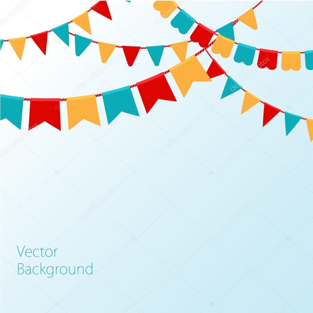 Vector illustration  of Blue sky with colorful flags