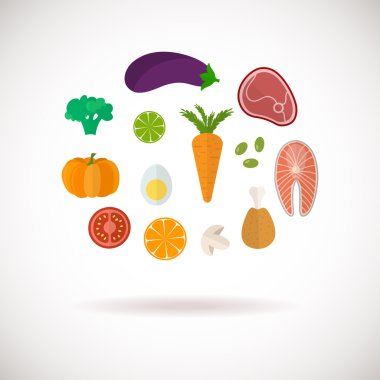 Vektör renk sağlıklı gıda Icons set