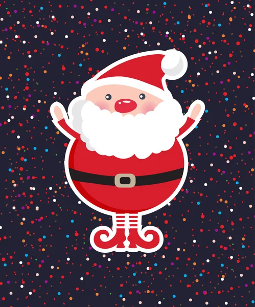 Cute Santa Claus on dark Christmas ornament background with confetti. — Stock Vector
