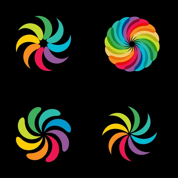 Bright  colors rainbow flower logo set. — Stock Vector