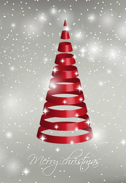 Ruban rouge sapin de Noël sur fond argenté — Image vectorielle