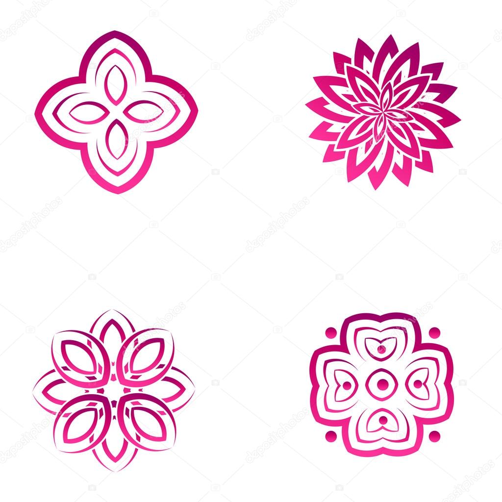 Set of four pink flower abstract logo designs. Vector template icon. Can be used for medicine, beauty  or sport business company