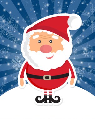 Sevimli Noel Baba beyaz Noel arka planda ışıklar ve kar taneleri ile.