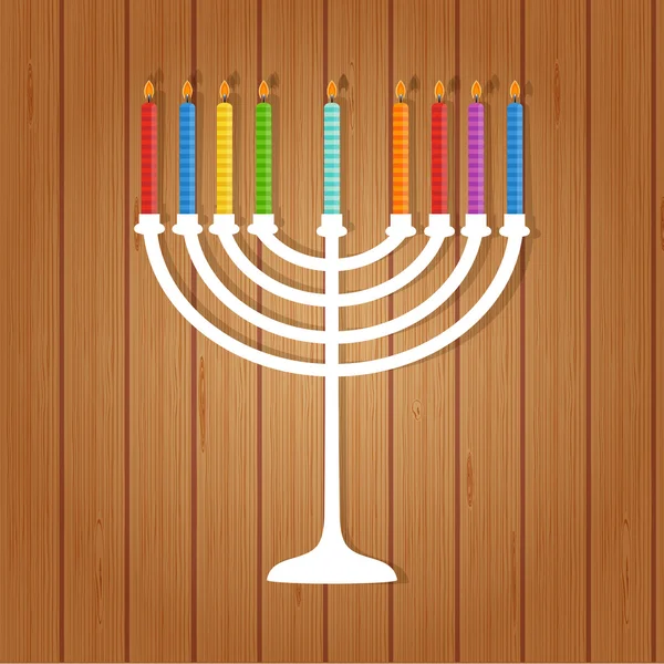 Ilustración vectorial de hanukkah, fiesta judía. Hanukkah menora con velas sobre fondo de madera . — Vector de stock
