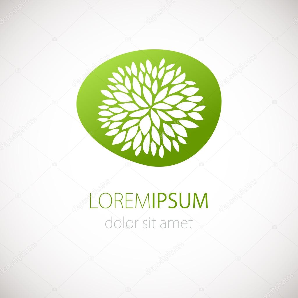 Vector banner. Logotype design with flower  green background. Hand drawn design elements. For beauty salon, health clinic, yoga and massage senter.