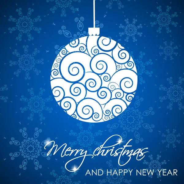 クリスマスの背景を抽象化します。クリスマス雪の結晶と青い背景上のボール — ストックベクタ