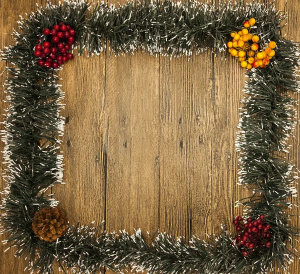 Christmas card from Christmas trees and clusters of mountain ash — Stock Fotó