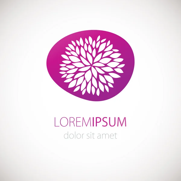 Logotyp-Design mit Blumen-Chrysantheme auf rosa Hintergrund. — Stockvektor