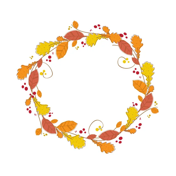 Autumnal wreath. Abstract circle frame with colorful leaves and berries — Stock Vector