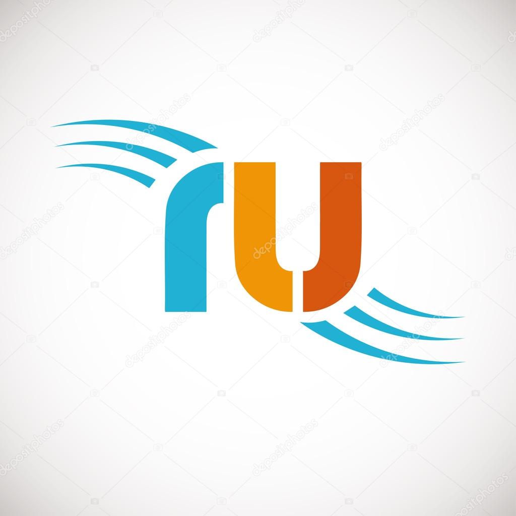 Blue business logotype. RU logo