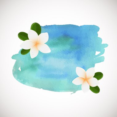 Beyaz plumeria çiçek logo. Beyaz iki Frangipani çiçek yeşil yaprakları ile vektör Illustration. Spa ya da Güzellik Merkezi logosu