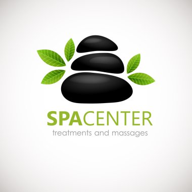 Siyah beyaz frangipani çiçek logo tasarımı Spa taşlarla. Spa, yoga için kullanılabilir, Masaj Merkezi, sağlık, Güzellik Salonu ve ilaç şirketi