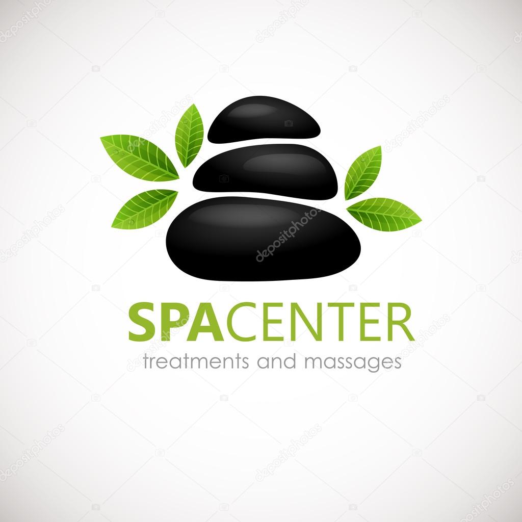 Black Spa Stones with white frangipani flowers logo design. Can be used for spa, yoga, massage center,wellness, beauty salon and medicine company