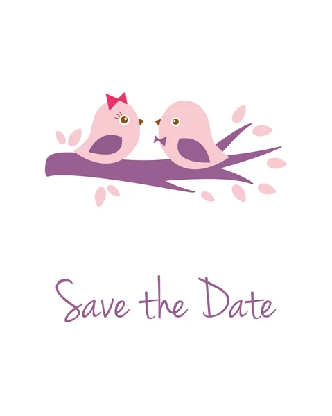 Wedding card with two cute pink birds. — ストックベクタ