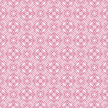 Pink and white geometrical fabric seamless pattern, vector.