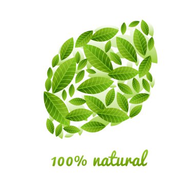 Circle green background. Ecology sign. Abstract r leaves in a leaf shape.