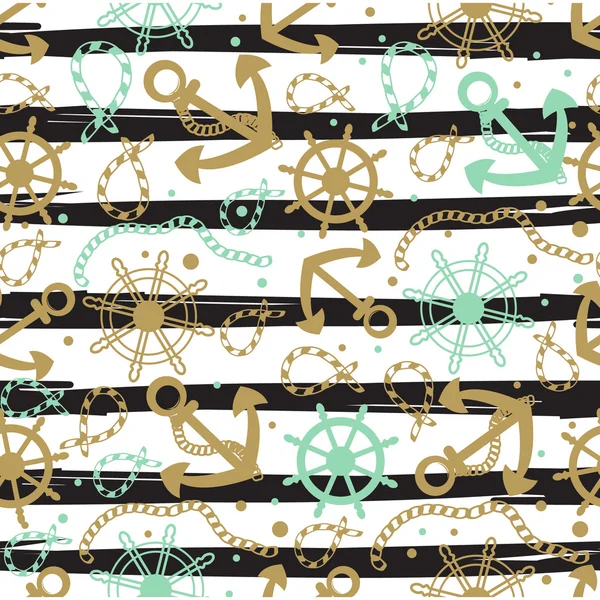 Sea anchors, rope and wheels. Nautical summer hipster background. — Stock Vector