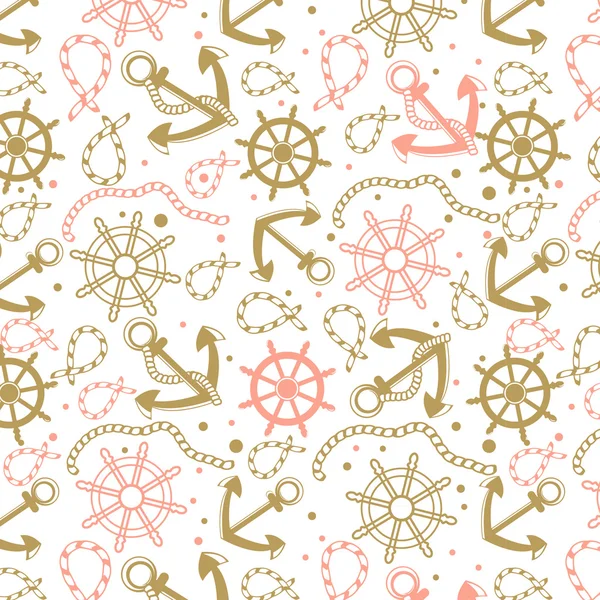 Sea anchors, rope and wheels. Nautical summer hipster background. — Stock Vector