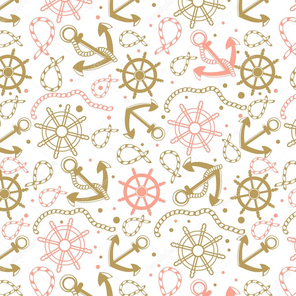  Sea anchors, rope and wheels. Nautical summer hipster background.