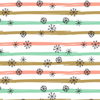 Vintage elle çizilmiş doodle siyah, pembe ve altın nokta ile seamless modeli. 