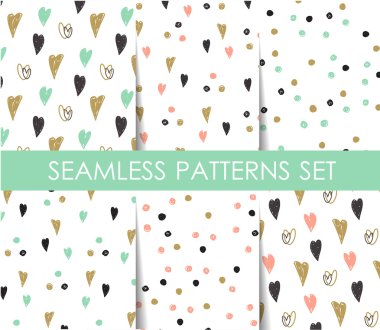 Set seamless pattern with hearts. Valentines Day background