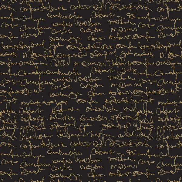 Patrón de texto abstracto sin costuras. Texto en oro sobre fondo negro . — Archivo Imágenes Vectoriales