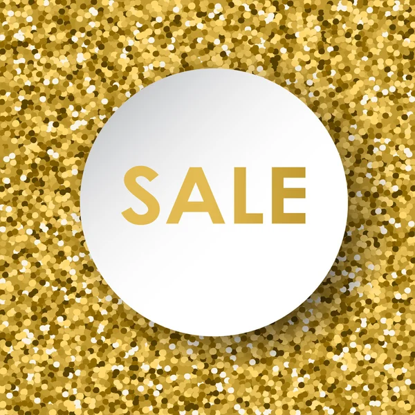 Gold glitter background with white circle banner and text Christmas Sale. Can be used for tags, flyers, banners, web, print, and other designs — Stock Vector