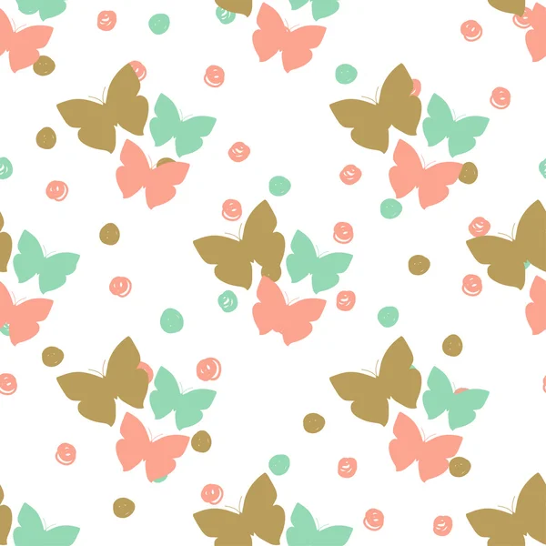 Seamless pattern with butterflies and dots. Can be used for textile, wallpapers, web, greeting cards and scrapbooking design — Stok Vektör