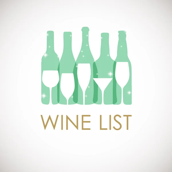 Vetor Ilustração de garrafas de vinho e copos em cores pastel. Modelo de design de lista de vinhos. Natal ou Ano Novo cartão de vinho . — Vetor de Stock