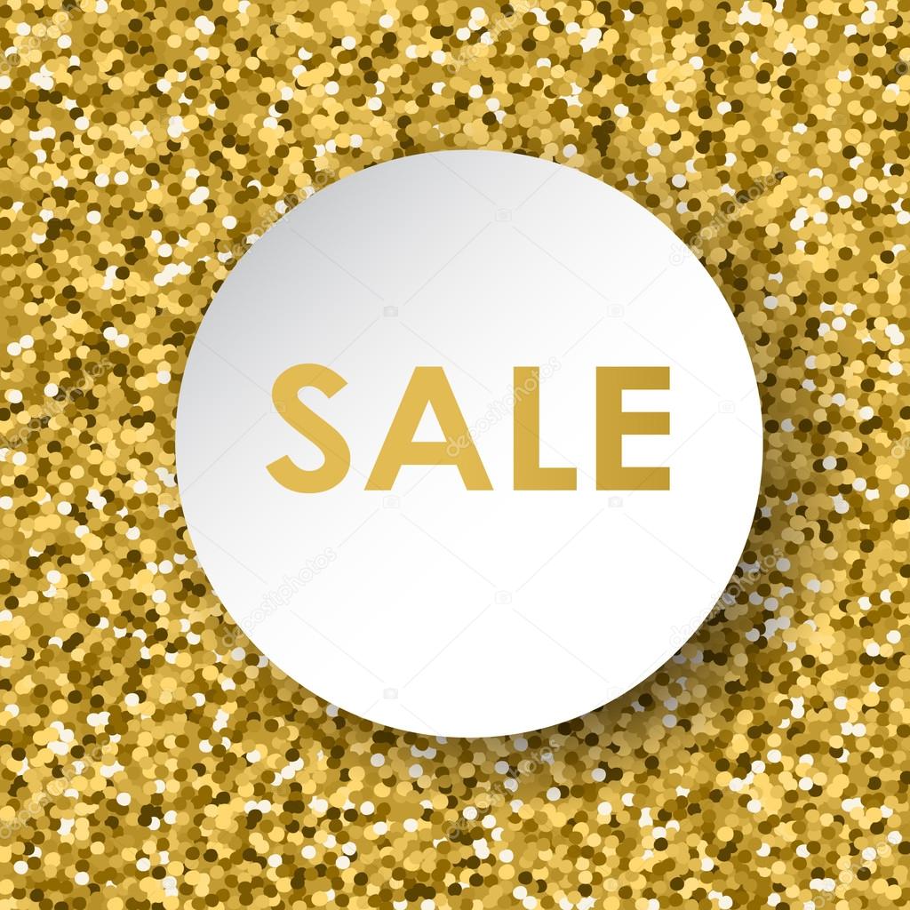 gold glitter background with white circle banner and text christmas