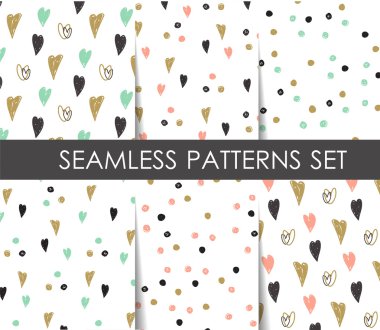 Hearts seamless patterns set. Vector geometrical patterns.