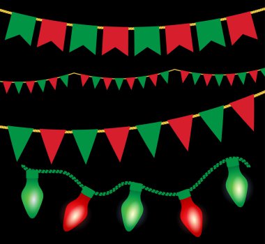 Vector illustration of night sky with colorful flags garlands. Holiday background with place for text