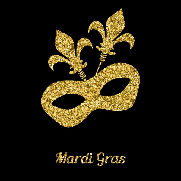 Máscara de Mardi Gras de brillo dorado. Máscara de carnaval veneciana . — Vector de stock