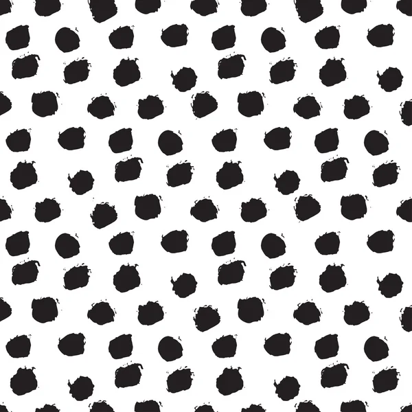 Seamless ink brush painted polka dot pattern. — Stock Vector