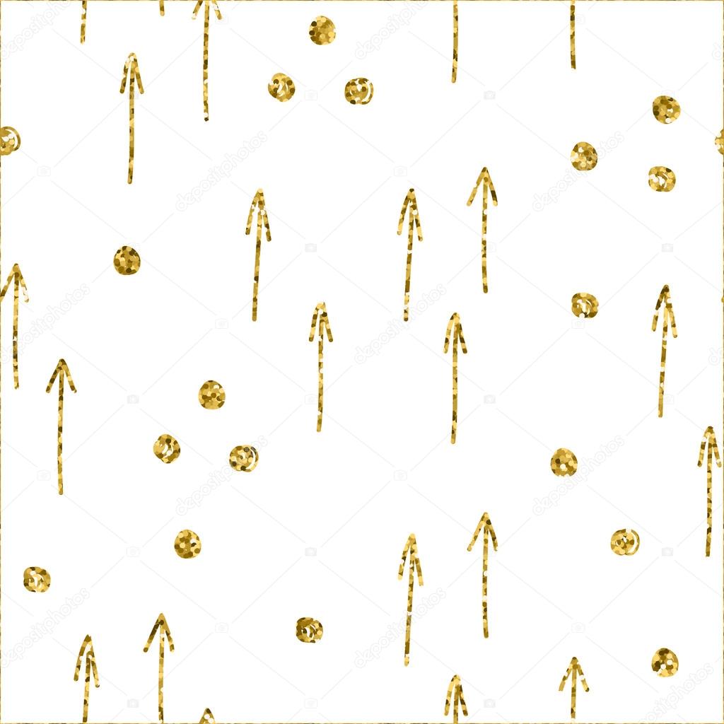 Geometric seamless pattern with gold and white colors. 