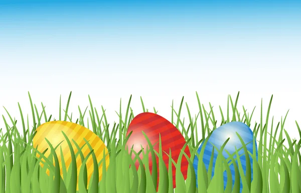 Easter background with eggs in grass — Stock Vector