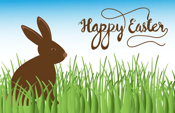 Brun söt choklad kanin i gräset. Vektor påsk illustration. — Stock vektor