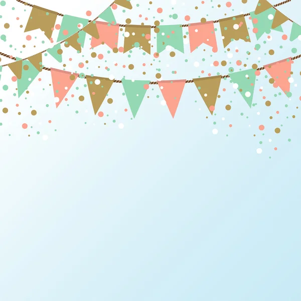 Vector illustration of Blue sky with colorful flags garlands. — 스톡 벡터