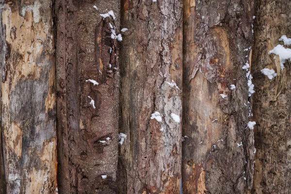 Een houten hek in de winter met sneeuw, close-up — Stockfoto