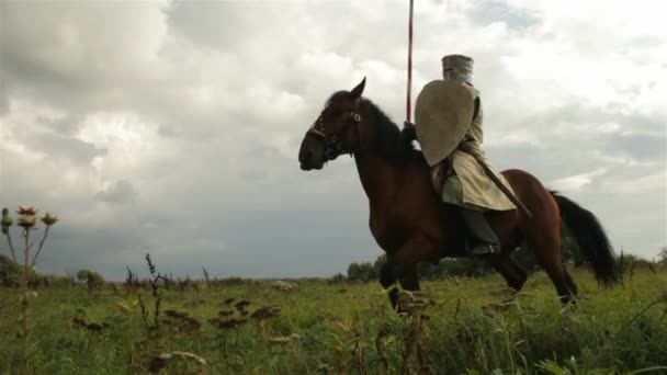 Medeltida riddare till häst. — Stockvideo