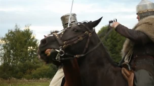 Mittelalterliche Ritter zu Pferd. — Stockvideo