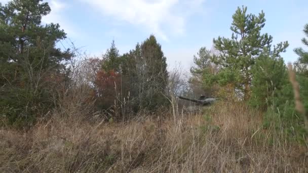 Strangnas, Sweden - NOVEMBER 2015. The Tank Museum Arsenalen. Swedish tank lkv-91 rides on the road. — Stock Video