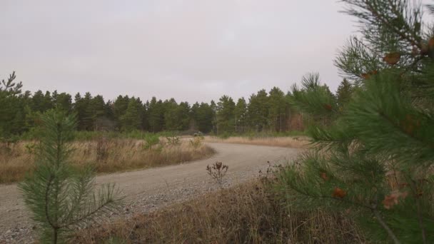 Strangnas, Sweden - NOVEMBER 2015. The Tank Museum Arsenalen. Swedish tank lkv-91 rides on the road. — Stock Video