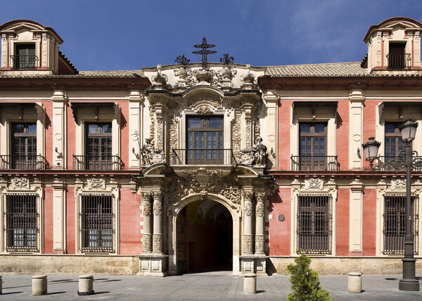 Facade of the Spanish Baroque architectural style Archbishop Palace of Seville, Spain