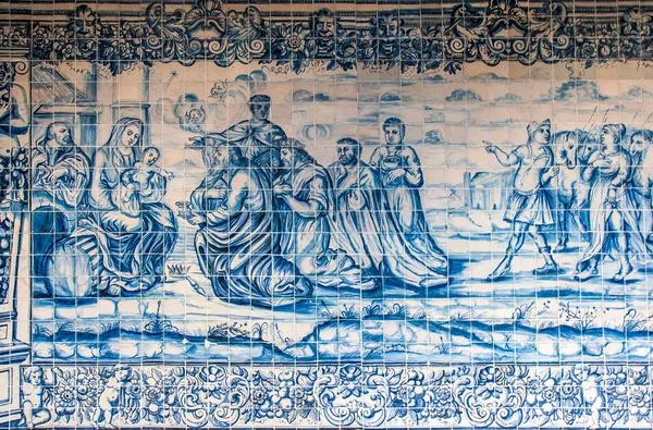 Panel Tradicional Azulejos Azules Que Cubre Las Paredes Del Claustro —  Fotos de Stock