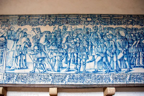 Panel Tradicional Azulejos Azules Que Cubre Las Paredes Del Claustro — Foto de Stock