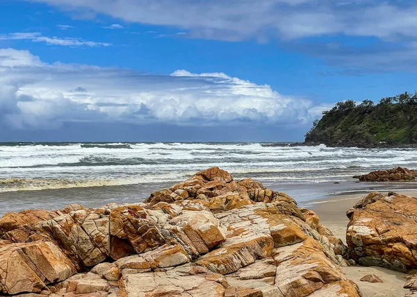 Belle Plage Sable Marée Basse Coolum Sunshine Coast Queensland Australie — Photo