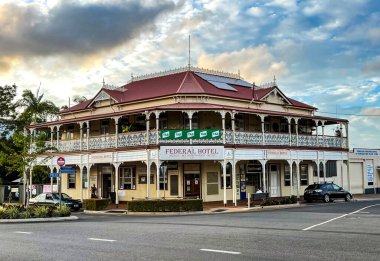 Facade of the Post Office building, built from 1890 and 1910 in the town of Childers, Bundaberg Region, Queensland, Australia, on Feb 28, 2021 in Childers, Australia3